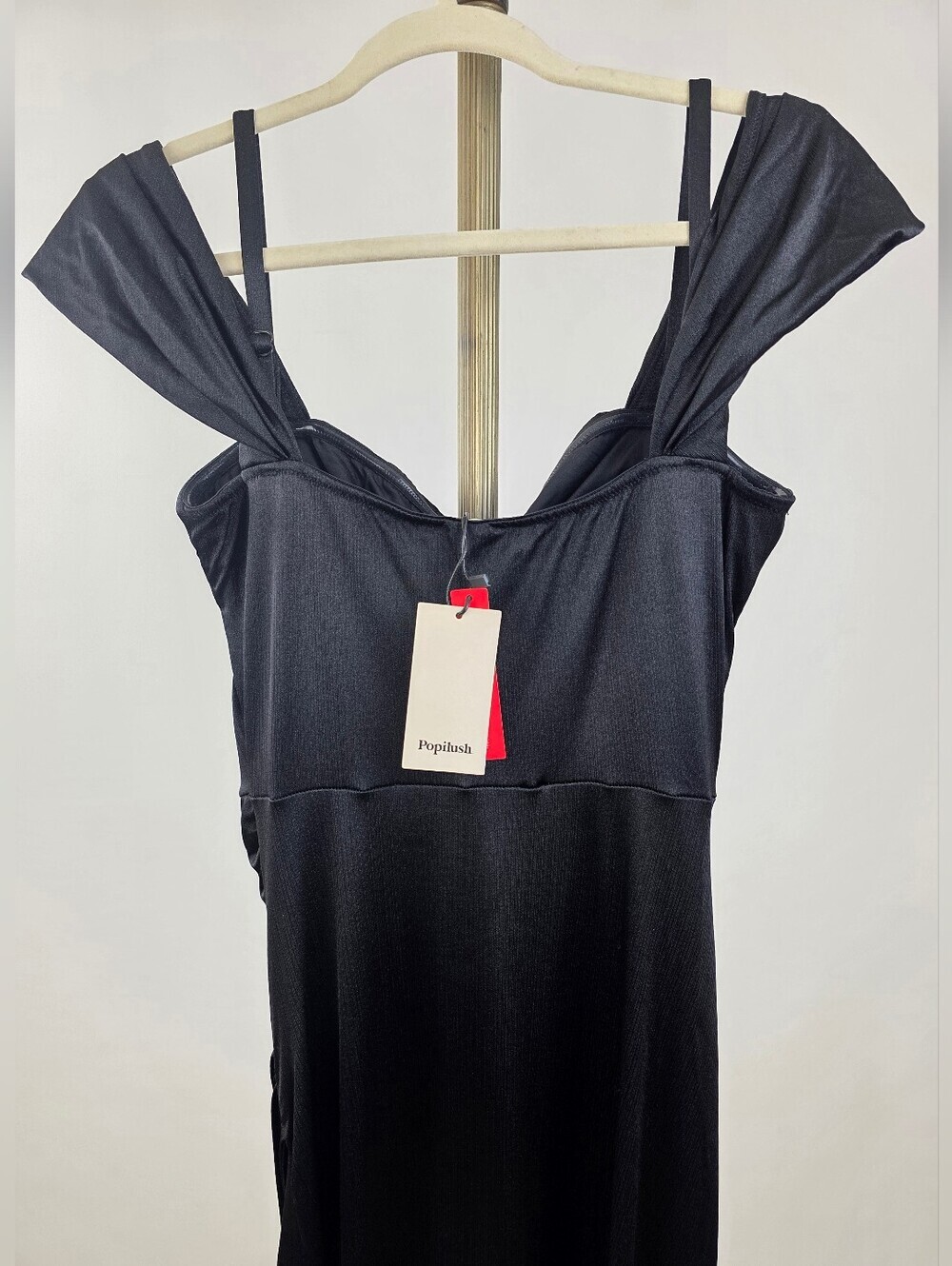 Popilush Women's Black Shimmer Off The Shoulder Multi Way Wear Maxi Dress XL - Picture 13 of 14